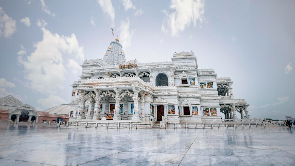Prem Mandir and Banke Bihari temple setups in Vrindavan