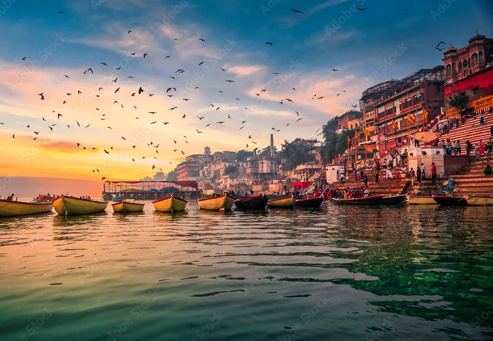 Spiritual evening Ganga Aarti at the ghats of Varanasi